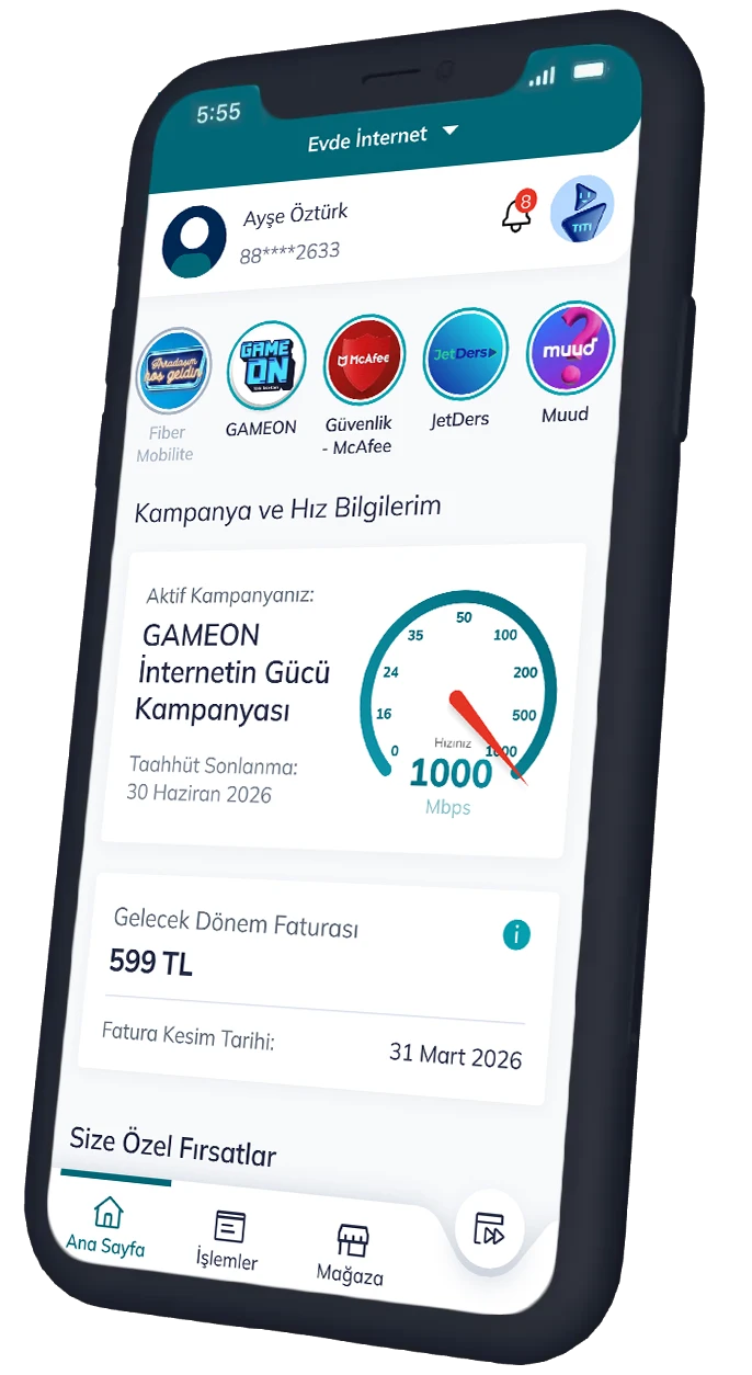 Türk Telekom Uygulaması 7/24 Yanında.